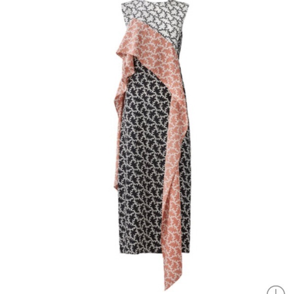 DVF pink ruffle trim midi silk print black white 6 - Picture 4 of 16